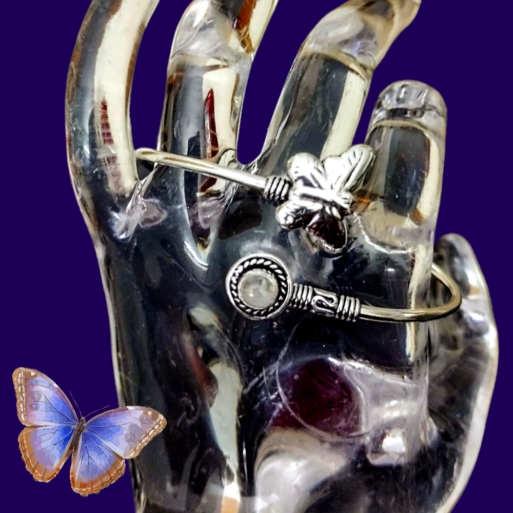 925 Sterling Silver Plated Butterfly Bali Bangle